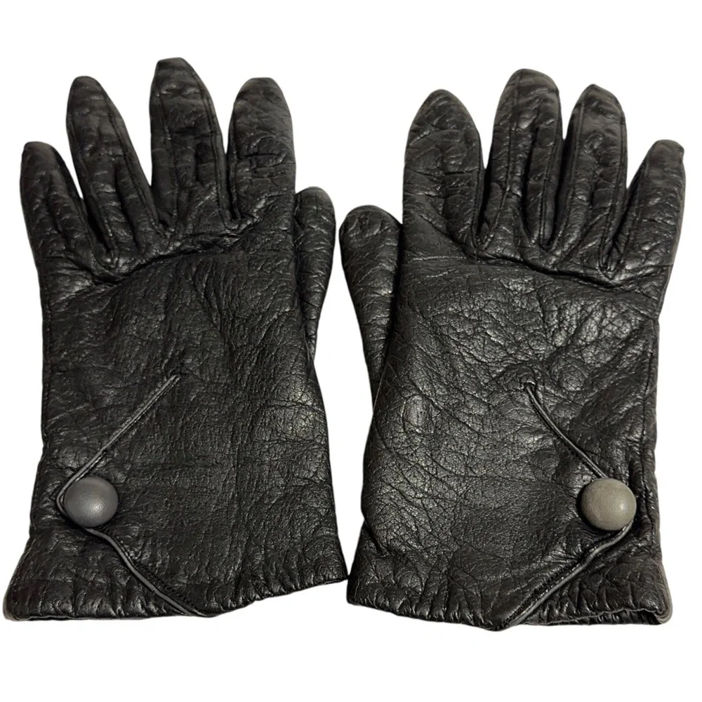 Vintage Textured Dark Brown Leather Gloves Womens Small